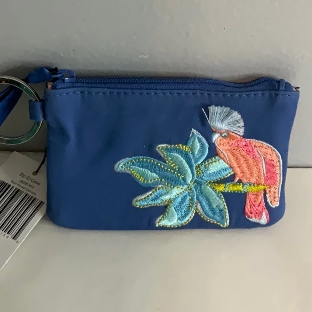 Vera Bradley Blue Embroidered Zip ID Case
